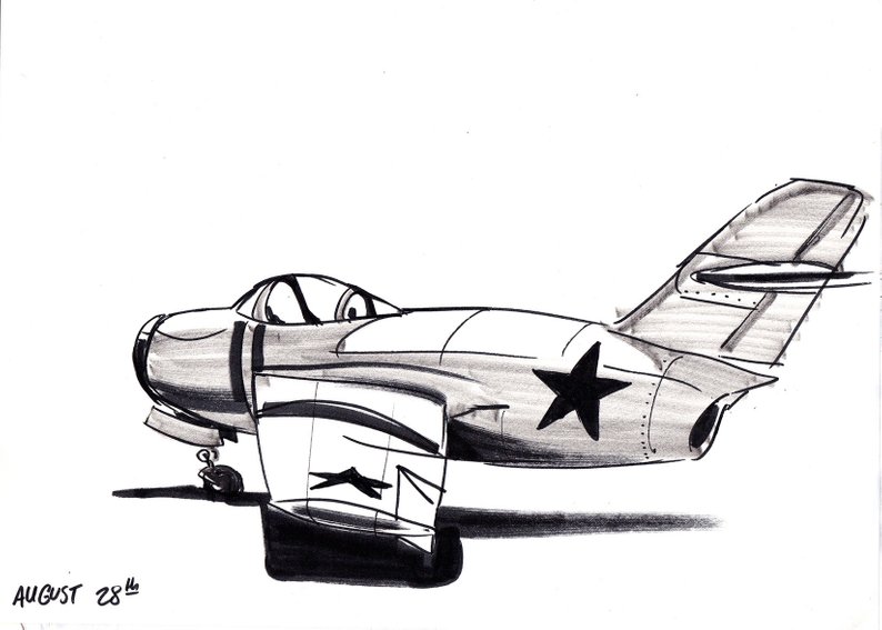 794x567 Drawing Of Russian Mig Fighter Plane Etsy - Fighter Plane Drawing