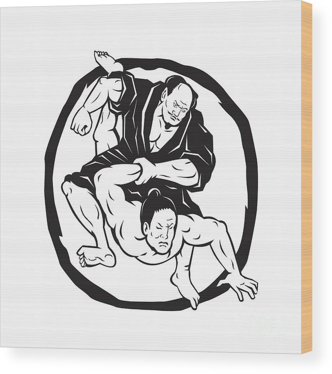 656x740 samurai jiu jitsu judo fighting drawing wood print - Fighting Drawing