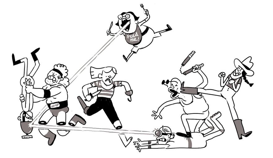 880x511 artist challenges himself to add one character to fight scene - Fighting Drawing