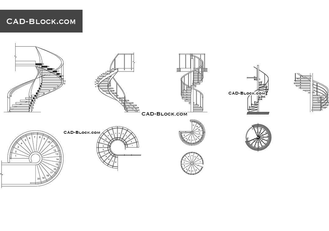 1080x760 Spiral Stairs Cad Block Free Download, Drawings, Details, Elevation - File Drawing