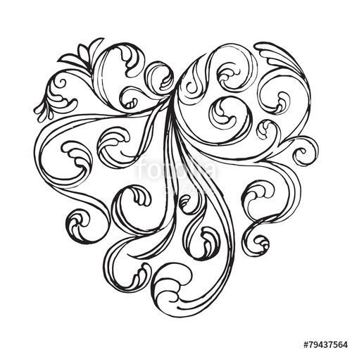 500x500 Filigree Calligraphy Of Heart Shape Abstract Drawing Art Design - Filigree Heart Drawing