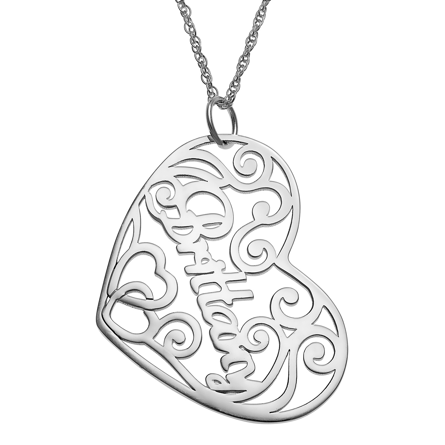 1500x1500 Sterling Silver Name With Filigree Heart Necklace - Filigree Heart Drawing