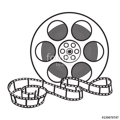 500x500 classical motion picture, cinema film reel, sketch style black - Film Reel Drawing