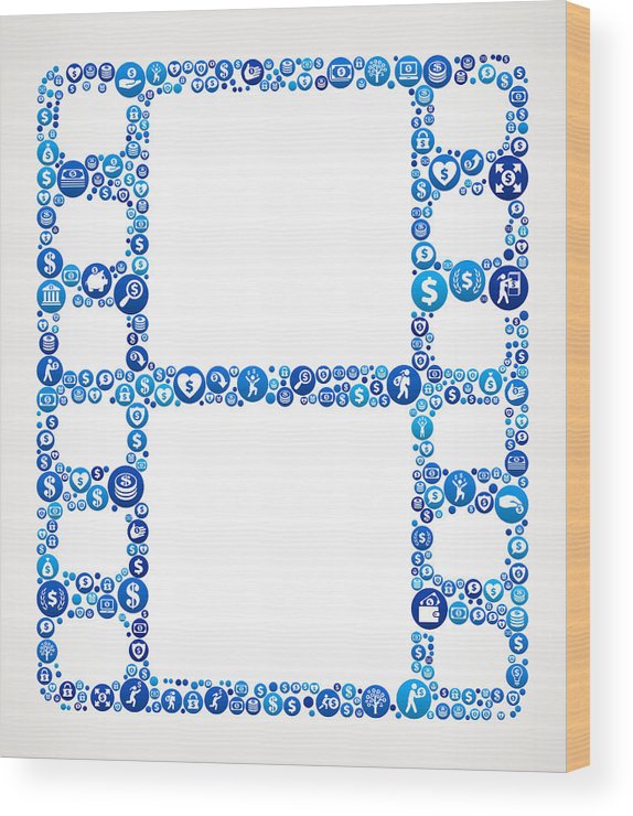 574x740 Film Roll Money Blue Icon Pattern Background Wood Print - Film Roll Drawing