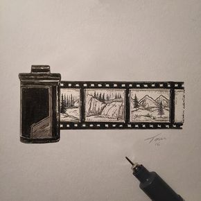 290x290 Film Roll Illustration, With Some Tiny Landscapes Drawing Ideas - Film Roll Drawing