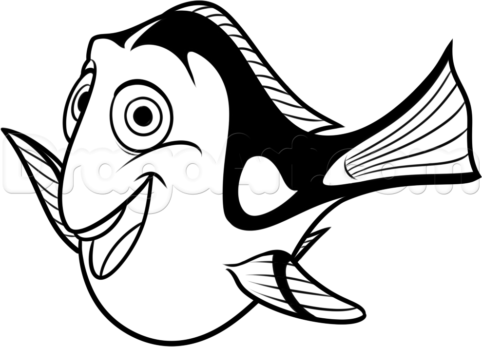 989x712 how to draw dory from finding dory, step - Finding Dory Drawing