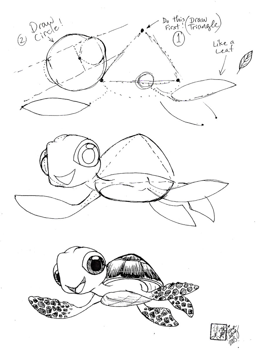 900x1212 Sea Turtle Drawing Tutorial Draw Squirt The Sea Turtle - Finding Nemo Turtle Drawing