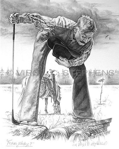 402x500 Pencil Drawing, Western Art, Fine Art, Print, Cowboy, Cowboy Golf - Fine Drawing