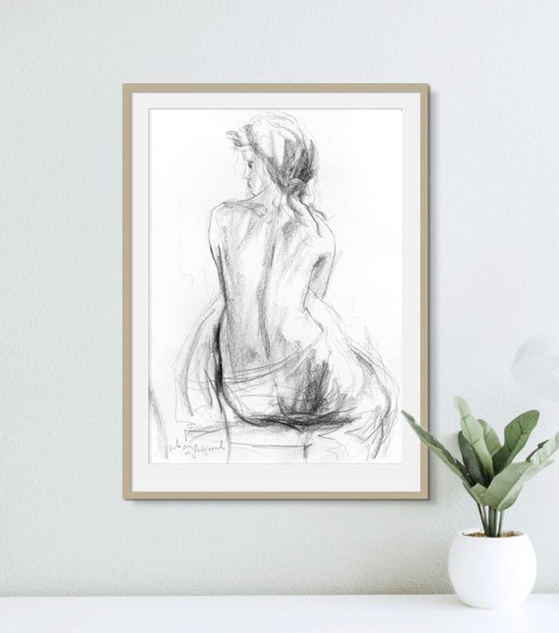794x899 Woman Drawing Fine Art Print Charcoal Sketch Black And Etsy - Fine Drawing