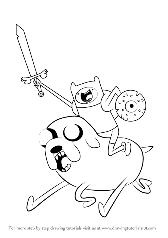 Learn How To Draw Finn Riding Jake From Adventure Time - Finn And Jake Draw...