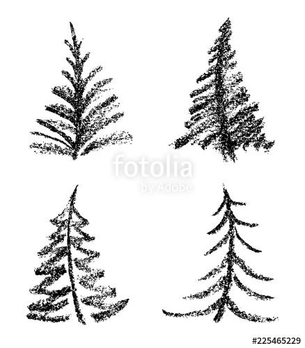 438x500 Crayon Like Child's Drawing Style Of Merry Christmas Tree Set - Fir Tree Drawing