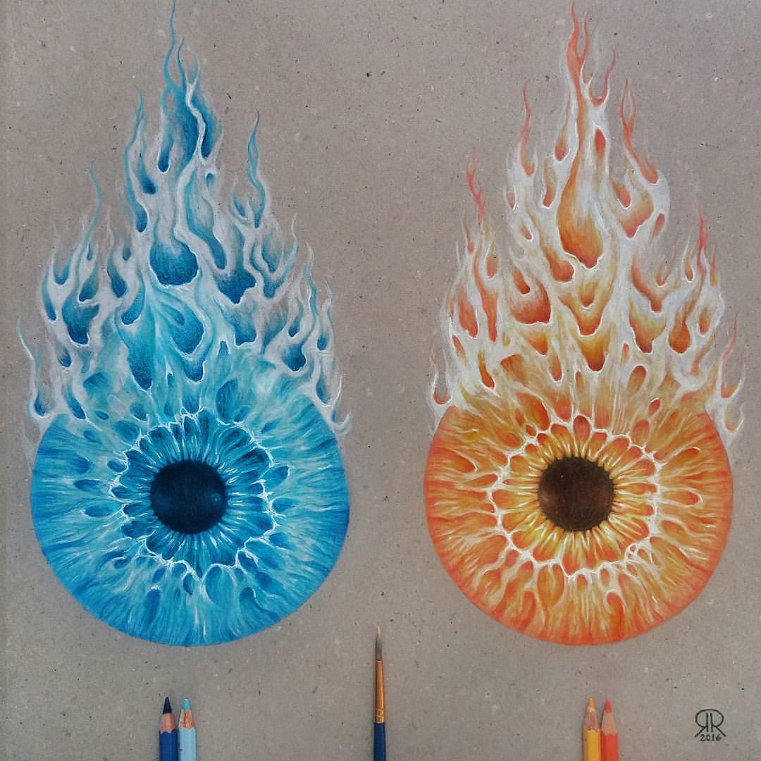 1080x1080 Ice And Fire Iris Drawing Ronald Restituyo Art - Fire And Ice Drawing