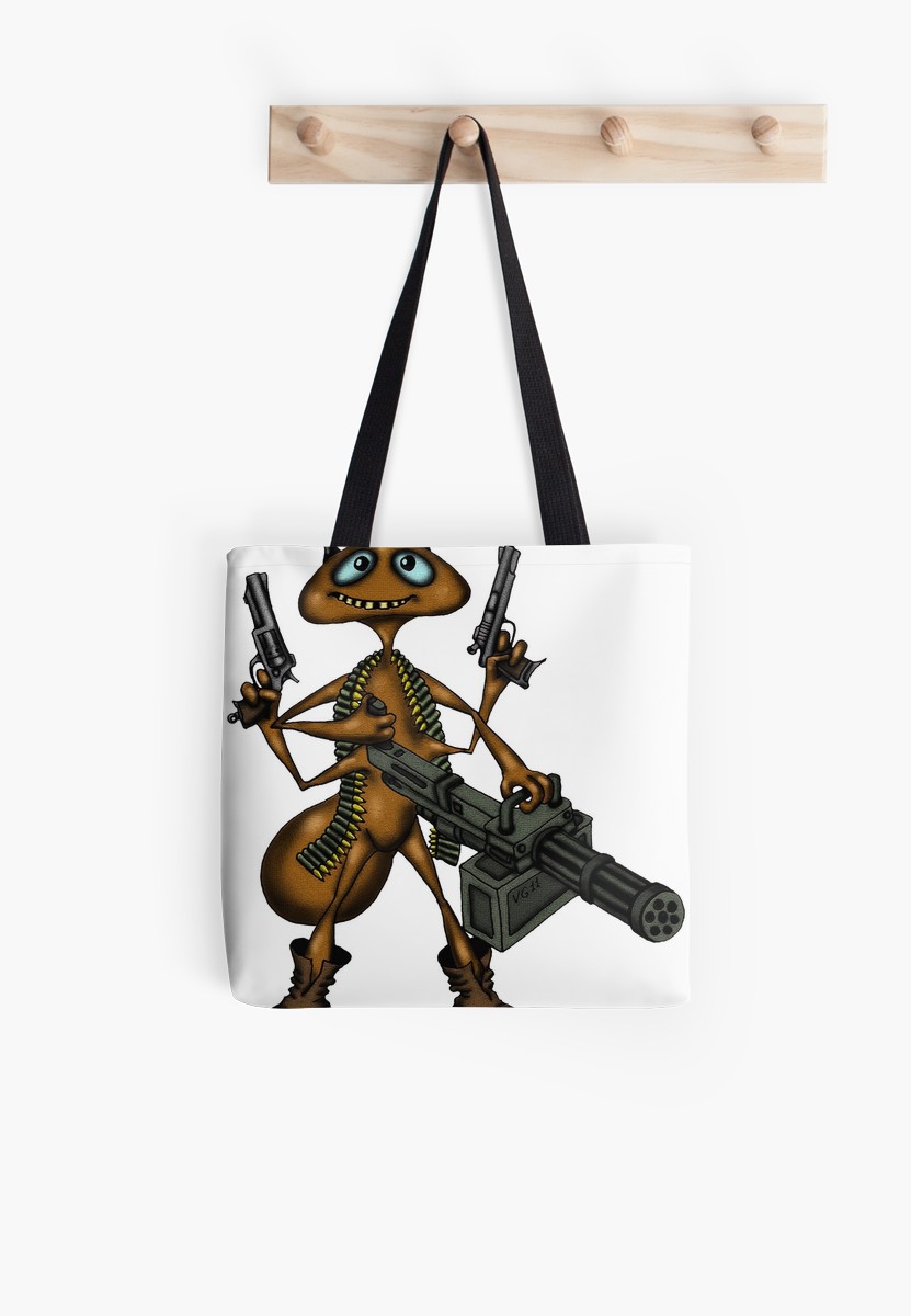 831x1200 Funny Fire Ant With Guns Cartoon Drawing Tote Bags - Fire Ant Drawing