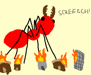 300x250 Giant Fire Ant Attacking Suburban Neighborhood Drawing - Fire Ant Drawing