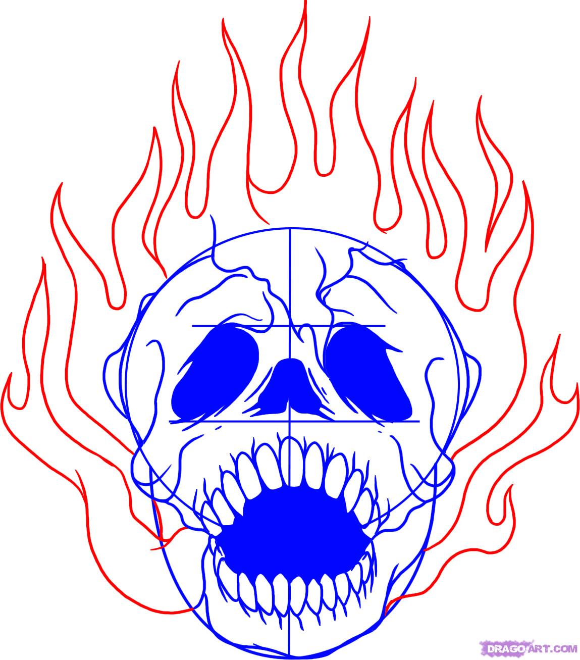 1149x1307 How To Draw A Skull On Fire, Step - Fire Art Drawing