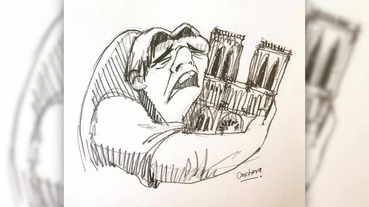 1280x720 Video Notre Dame Fire Artist Pays Tribute To Cathedral With Drawing - Fire Art Drawing