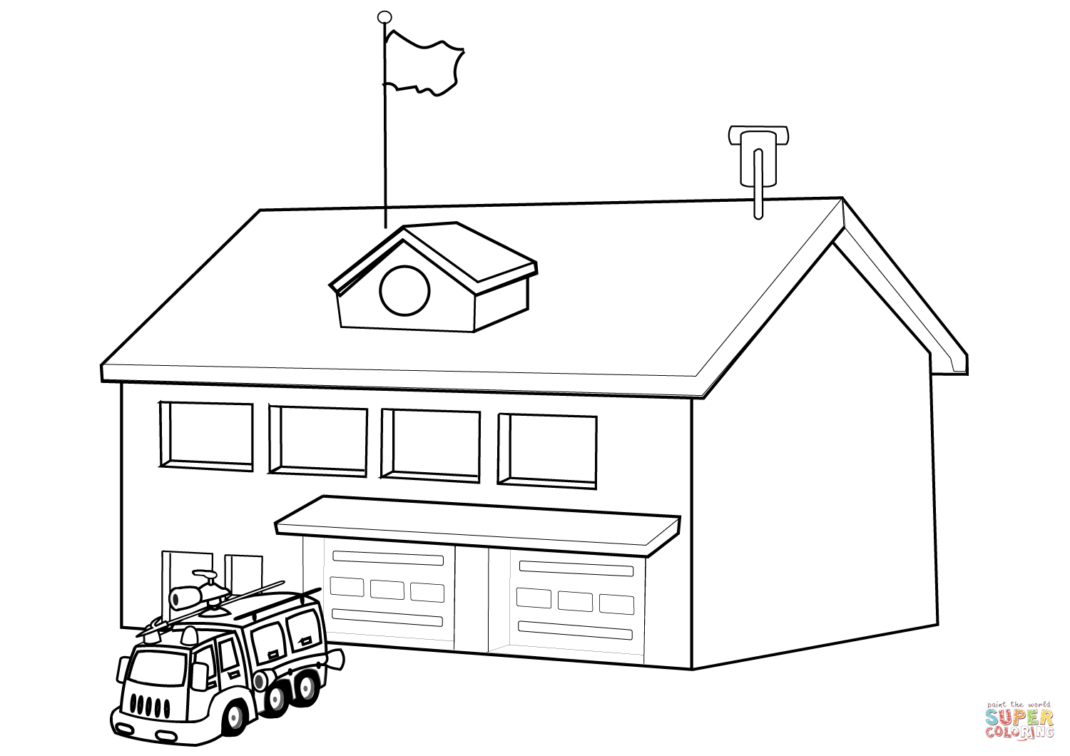 Fire Station Cartoon Drawing
