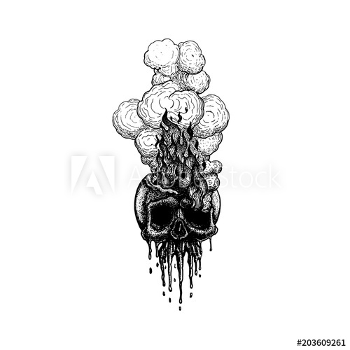 500x500 Skull On Fire With Flames And Smoke Vector Illustration Hand Draw - Fire Design Drawing