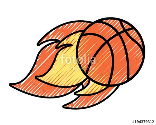 500x400 Flying Ball Basketball On Fire Sport Vector Illustration Drawing - Fire Design Drawing