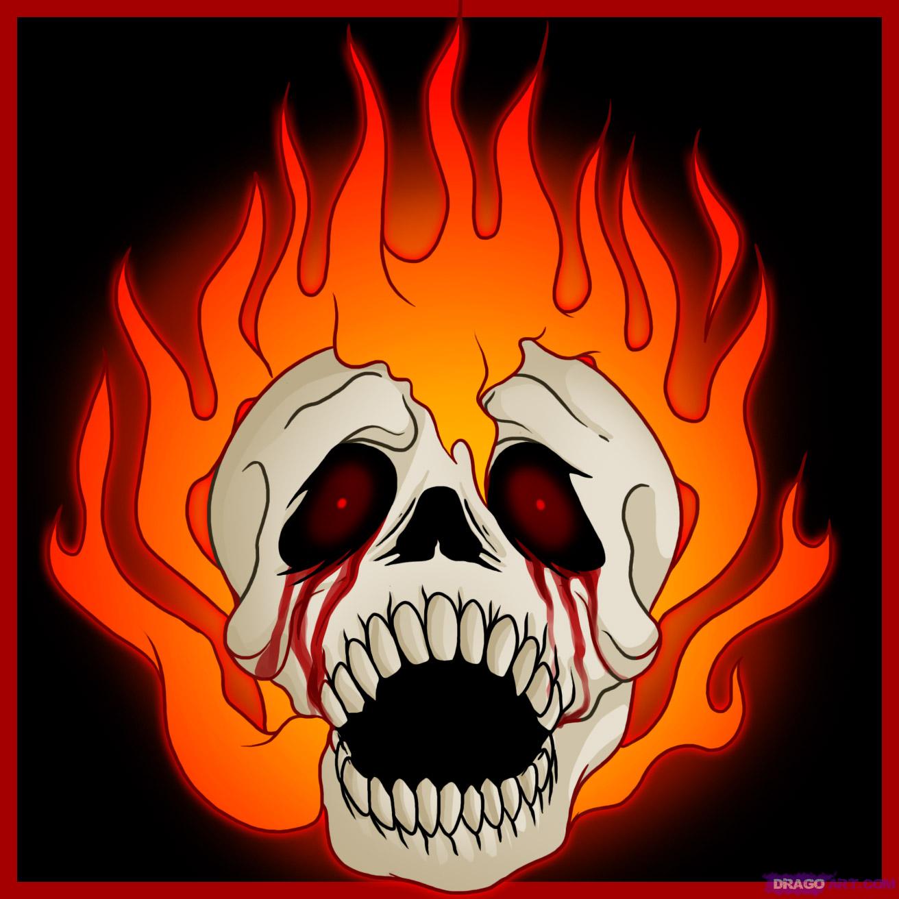 1312x1312 How To Draw A Skull On Fire, Step - Fire Drawing