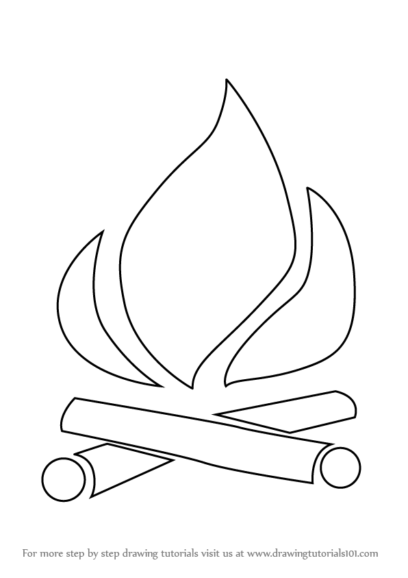 596x843 Learn How To Draw Camp Fire - Fire Drawing Step By Step