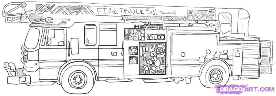900x315 how to draw a fire truck, step - Fire Engine Drawing