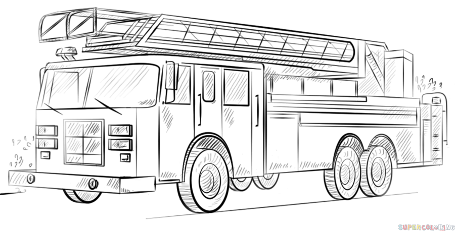 900x458 how to draw a fire truck step - Fire Engine Drawing