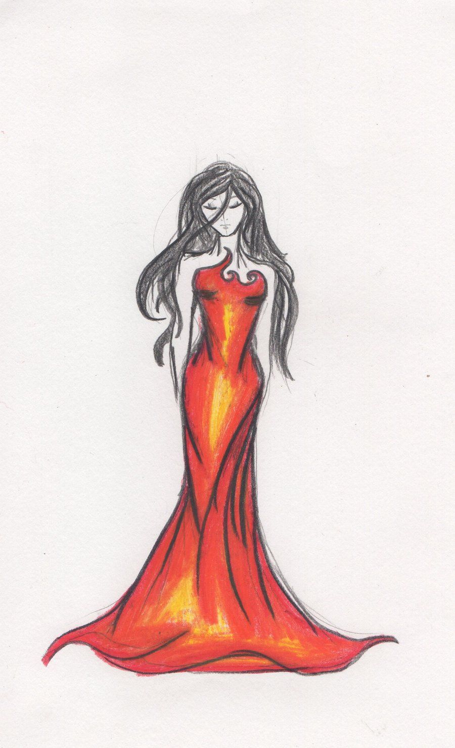 900x1479 Girl On Fire - Fire Girl Drawing