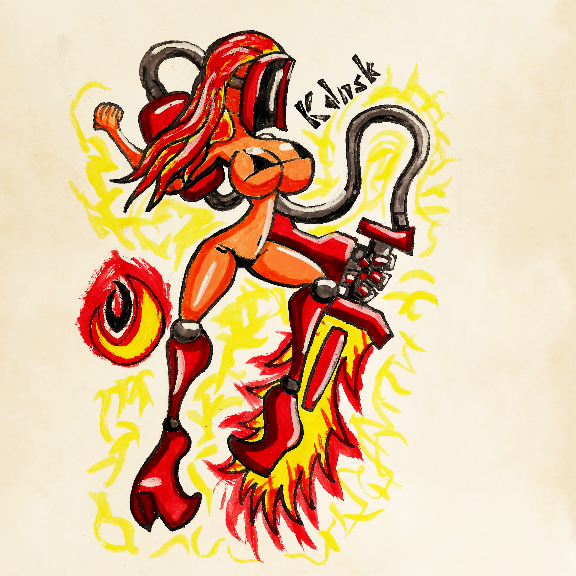 1920x1920 Artstation - Fire Girl Drawing