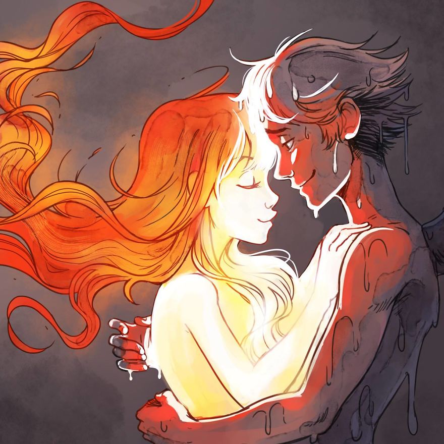 880x880 The Forbidden Love Story - Fire Girl Drawing