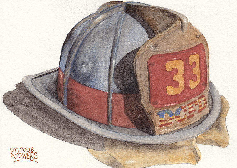 900x639 Firefighter Helmet With Melted Visor Painting - Fire Helmet Drawing