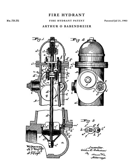 440x550 Fire Hydrant Patent Drawing Blueprint Posters - Fire Hydrant Drawing