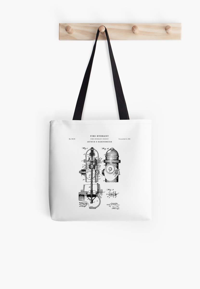 831x1200 Fire Hydrant Patent Drawing Blueprint Tote Bags - Fire Hydrant Drawing