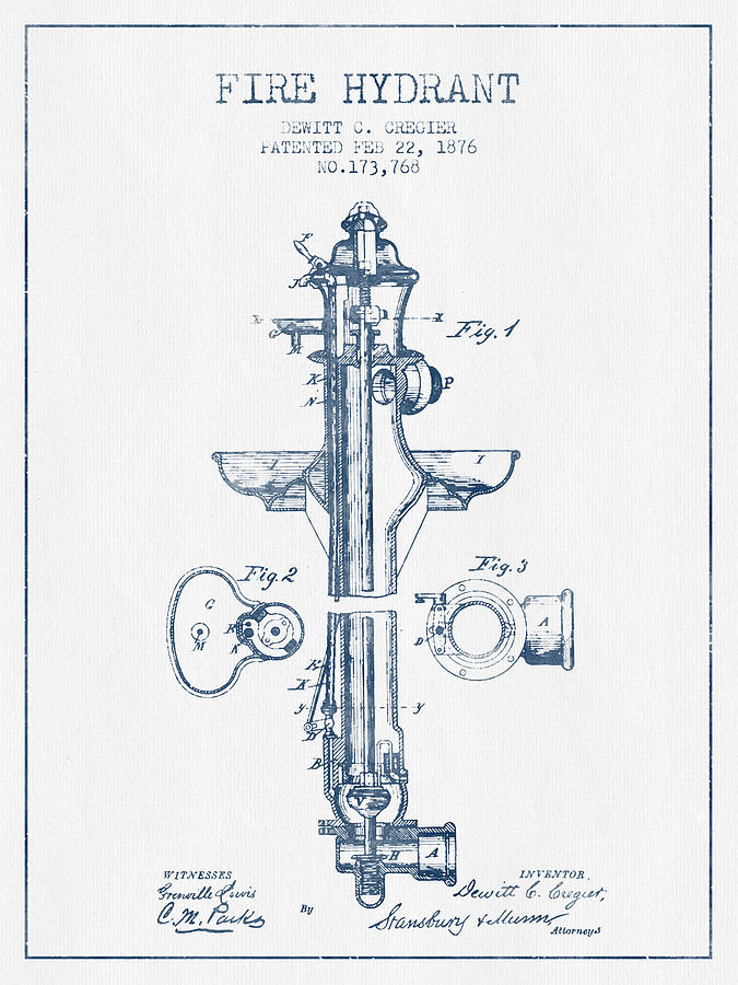 675x900 Fire Hydrant Patent From Blue Ink Digital Art - Fire Hydrant Drawing