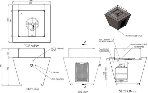 480x301 gas fire pit square stainless steel fire pits direct - Fire Pit Drawing