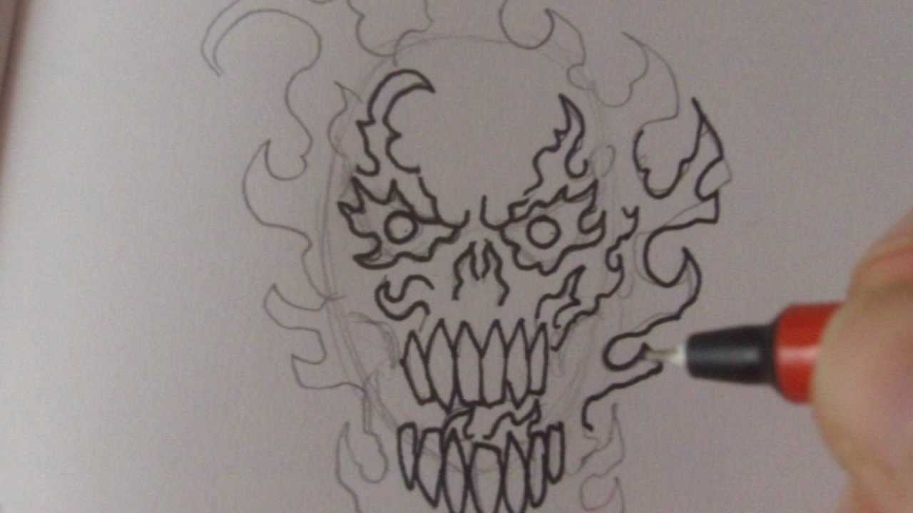 1280x720 How To Draw A Fire Skull - Fire Skull Drawing