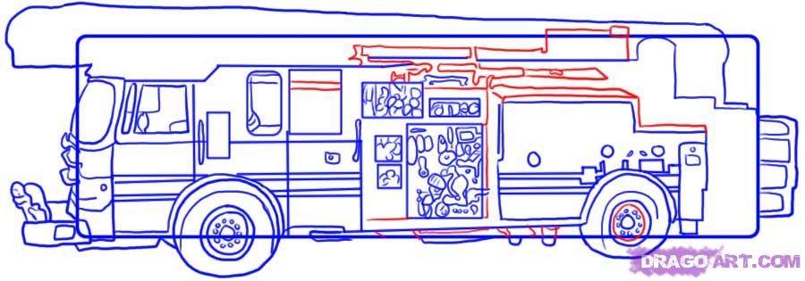 900x315 How To Draw A Fire Truck, Step - Fire Truck Drawing