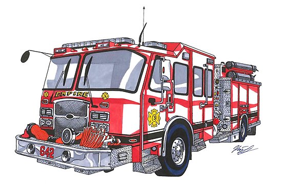 550x368 New York Firetruck Drawing Photographic Print - Fire Truck Drawing