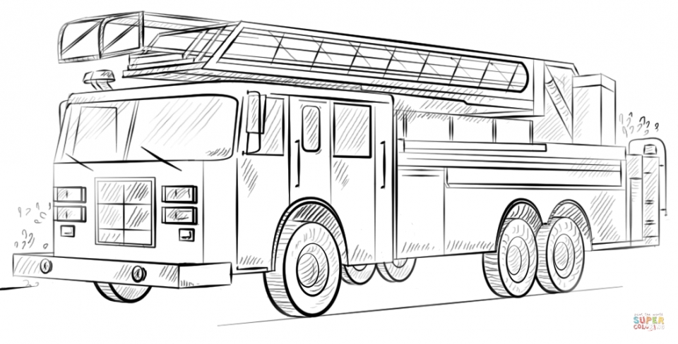 960x488 Get This Fire Truck Coloring - Fire Truck Drawing For Kids