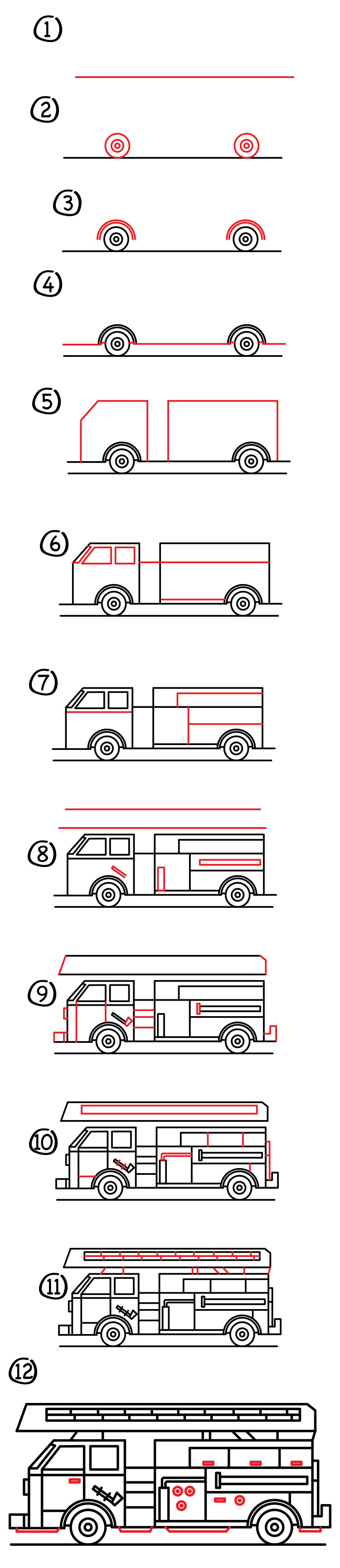 750x3458 How To Draw A Real Fire Truck - Fire Truck Drawing For Kids