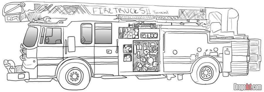 900x315 How To Draw A Fire Truck - Fire Truck Drawing For Kids