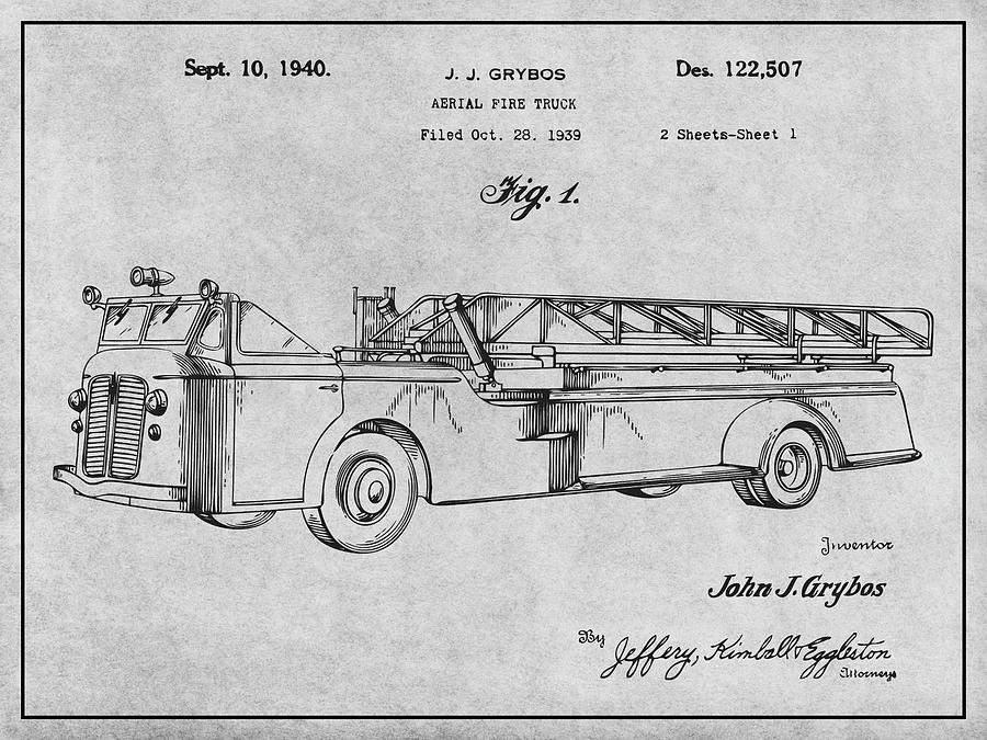 900x675 Fire Truck Patent Print Gray Drawing - Fire Truck Drawing Pictures
