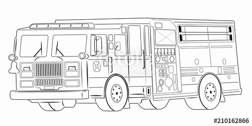 500x250 Illustration Of A Fire Truck, Vector Draw Stock Image And Royalty - Fire Truck Line Drawing