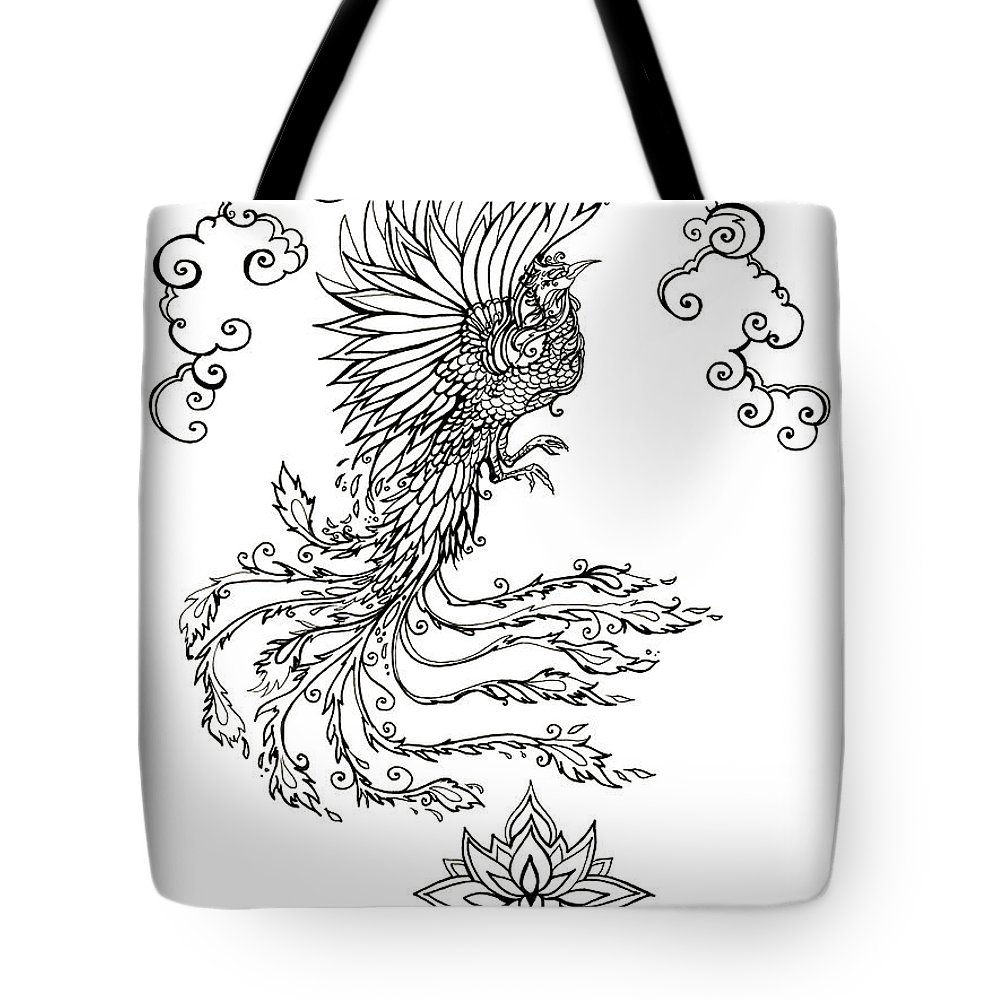 1000x1000 Firebird And Lotus Tote Bag For Sale - Firebird Drawing
