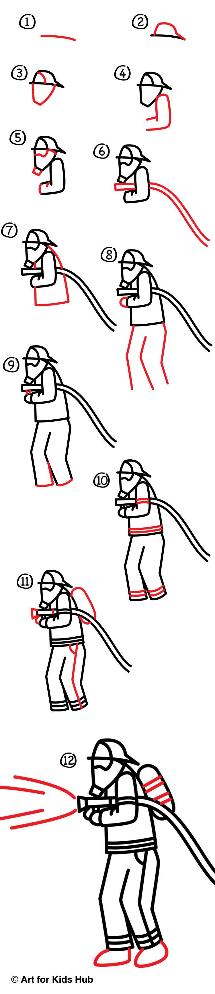 750x3458 How To Draw A Firefighter - Firefighter Cartoon Drawing