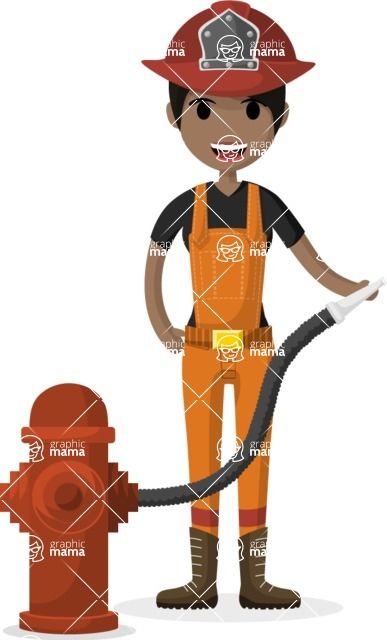 387x640 Indian Firefighter Character Design Illustration Flat Design - Firefighter Cartoon Drawing