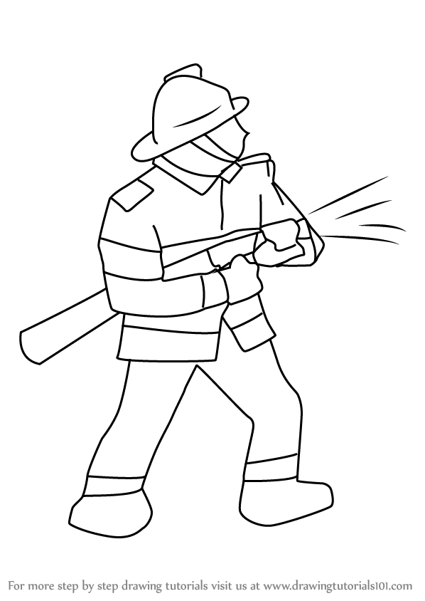 598x844 Learn How To Draw A Firefighter - Firefighter Cartoon Drawing