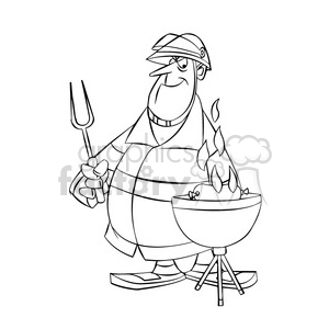 300x300 Frank The Cartoon Firefighter Cooking On A Grill Bbq Black White - Firefighter Cartoon Drawing