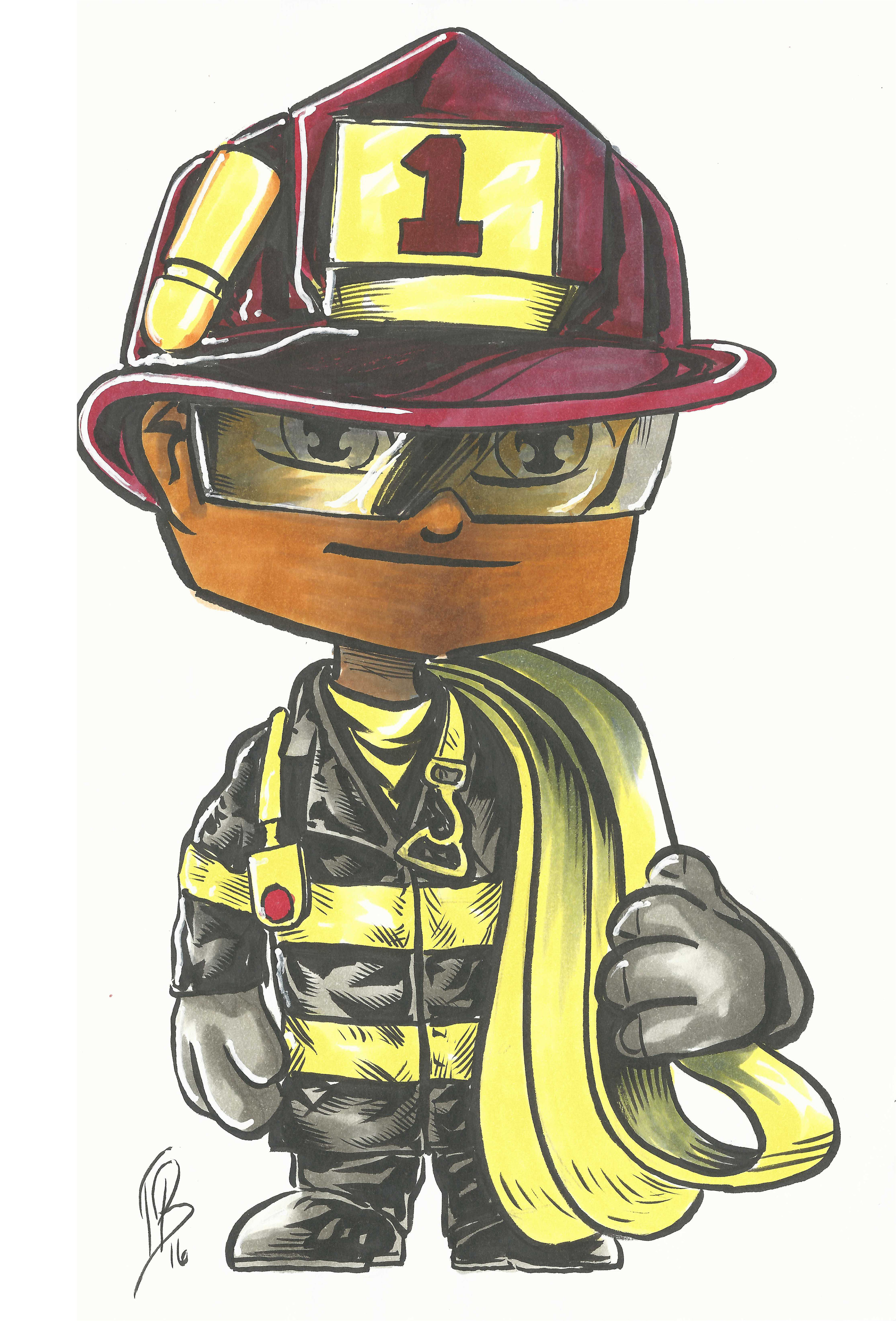2500x3684 Chibi Firefighter Original Cartoon Sketch Todd Beistel - Firefighter Cartoon Drawing