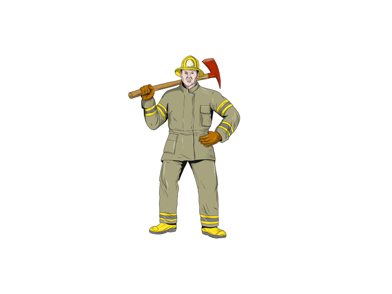 800x600 American Firefighter Fire Axe Drawing - Firefighter Drawing